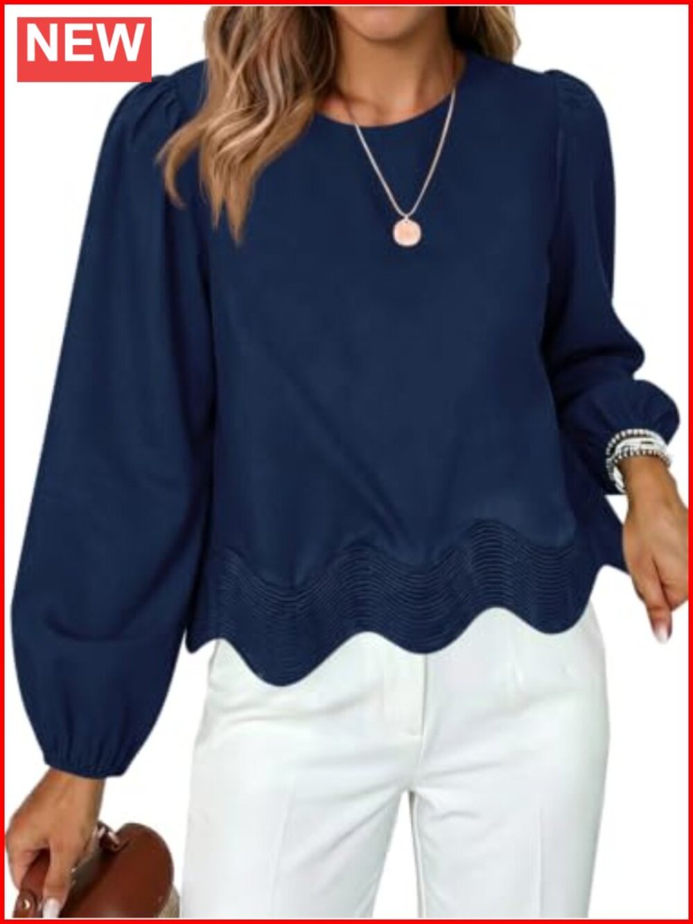 Scalloped Hem Blouse Puff Sleeve Crop Top Business Casual